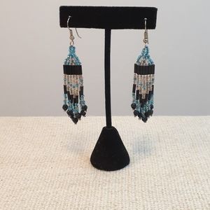 Beaded Hand Stitched Fringe Dangle Earrings